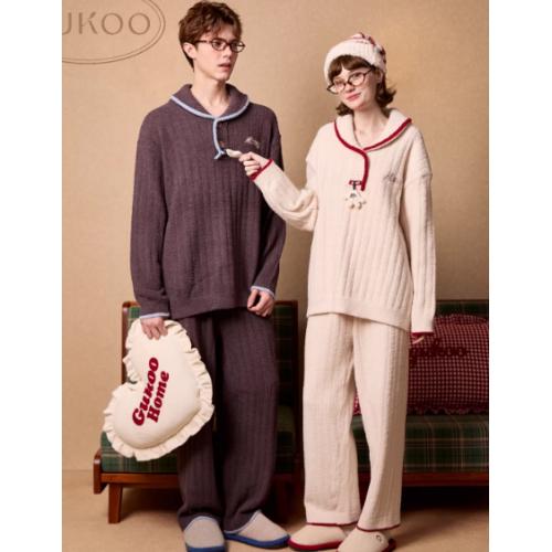 Gukoo/果壳情侣睡衣冬季迪士尼联名新款半边绒保暖女家居服套装D