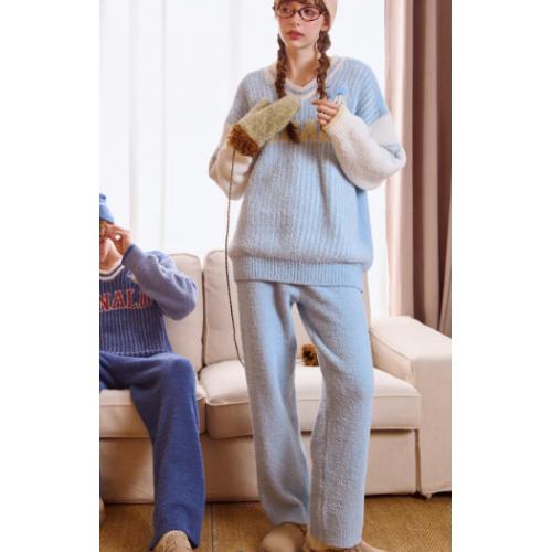 Gukoo/果壳情侣睡衣冬季半边绒保暖新款迪士尼联名女家居服套装D