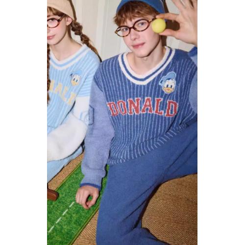 Gukoo/果壳情侣睡衣冬季半边绒保暖新款迪士尼联名女家居服套装D