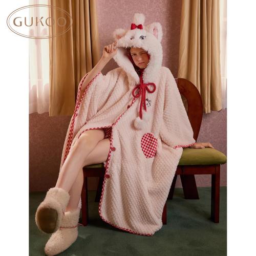 Gukoo/果壳睡袍冬季毛绒保暖斗篷新款迪士尼联名女士家居服睡袍D
