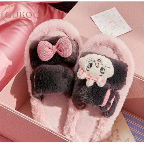Gukoo/果壳拖鞋女冬季毛绒保暖新款玛丽猫联名可爱女士居家毛毛拖
