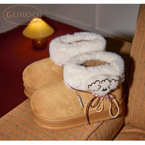 Gukoo/果壳棉鞋冬季毛绒保暖新款拖鞋miiiiichan联名高帮女士居家棉拖鞋