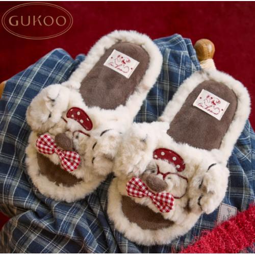 Gukoo/果壳拖鞋女冬季原创bubble小狗毛绒拖2025新款保暖女士居家棉拖鞋