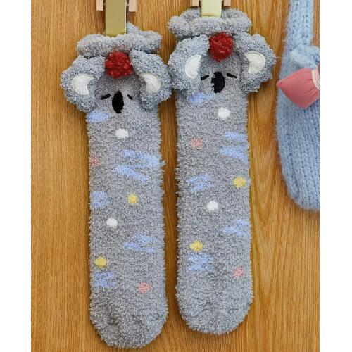 Gukoo/果壳中筒袜女冬季珊瑚绒地板袜保暖新款可爱考拉袜子