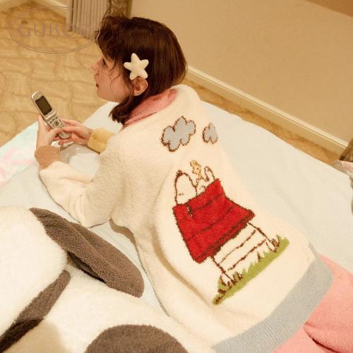 Gukoo/果壳睡衣女冬季半边绒保暖新款史努比联名女士家居服套装D