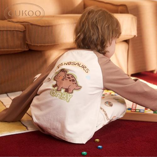 Gukoo/果壳睡衣儿童春秋款小恐龙印花新款可爱男童家居服套装A