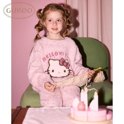 Gukoo/果壳睡衣冬季三丽鸥联名新款半边绒可爱亲子装家居服套装D
