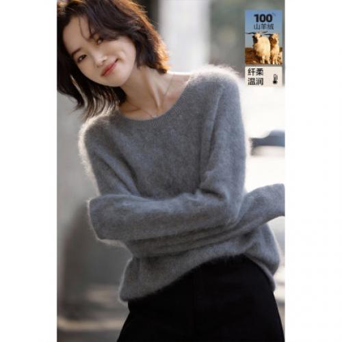 德玛纳【100山羊绒】冬季云柔暖护连肩拉毛宽松显瘦羊绒衫女高级感G541420347301