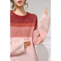 【落日霞光】冬季渐变拼色圆领线衫宽松含绵羊毛慵懒针织衫女上衣