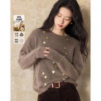【马海毛绵羊毛混纺】冬季优雅亮片线衫宽松柔弹藏肉针织衫女上衣