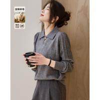 【含绵羊毛】冬季静奢风钉扣翻领泡泡袖线衫包容身材针织衫女上衣