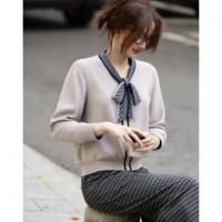 【日杂通勤自留】春秋冬丝带珍珠扣装饰开衫多季通穿针织衫女上衣