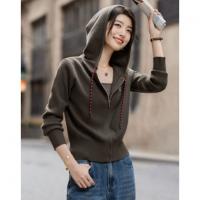 【卫衣式线衫】秋季韩风字母绣花连帽撞色帽绳纤绒纱针织衫女上衣