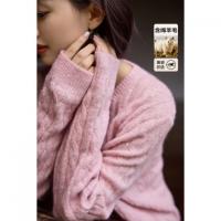 【含蓬松绵羊毛】秋季圆领绞花亮片线衫宽松藏肉小个子针织衫上衣