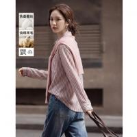 【绵羊毛桑蚕丝混纺】秋季不可卸披肩线衫拼色条纹气质针织衫上衣