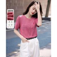 【含绵羊毛】夏季多巴胺双口袋线衫舒适贴肤短袖藏肉针织衫女上衣