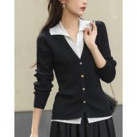 【假两件的快乐】春V字翻领开衫撞色线衫松弛藏肉针织衫女上衣