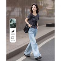 【210G罗纹天丝】夏季气质蝴蝶印花打底衫修身弹力遮肉女t恤