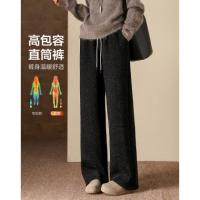 【温暖加绒系列】冬季慵懒风松紧腰系带亮闪直筒小个子女式休闲裤
