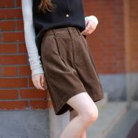 【氧气纯棉】秋季舒适保暖灯芯绒短裤褶皱阔腿短款通勤女式休闲裤