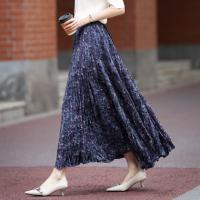 【碎冰星河】2026春名媛私服松紧腰水印印花压褶A字女式百褶半身裙