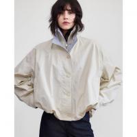 【醇柔全棉磨毛】秋季都市简约双层翻领拼色格纹翻折宽松女式外套