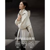 【三防黑科技】2026春户外可脱卸连帽撞色拉链宽松中长女式风衣外套