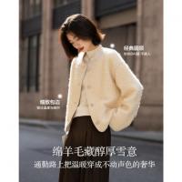 【奢感绵羊毛】冬季醇厚保暖圈圈呢上衣通勤包边圆领宽松女式外套