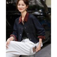 【丹宁呼吸法则】秋季云氧棉麂皮绒拼接撞色压线宽松牛仔女式外套