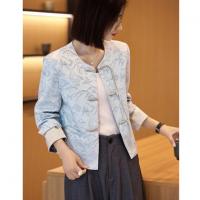 【清冷白茶】秋国风新中式圆领提花对襟流苏扣藏肉外套女短款