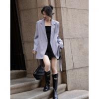 【设计感单侧双层领】春季通勤西装两粒扣长袖藏肉短款西服外套女