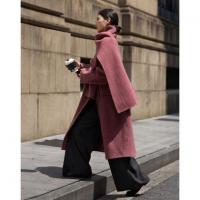 【雾冬玫瑰】冬季绵羊毛含围巾双排扣双面呢大衣长款女式毛呢外套