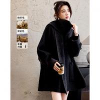 【羊驼毛绵羊毛混纺】冬季智性围巾式开襟蝙蝠袖双面呢大衣女外套