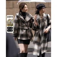 【活力常青藤】冬季轻龄学院连帽氧感绵羊毛格纹双面呢大衣女外套