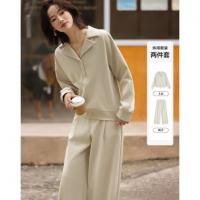 【松弛感套装】2026春韩风云感棉翻驳领卫衣直筒卫裤女式两件套