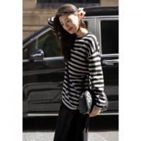 【含温润绵羊毛】冬季松弛感条纹上衣侧边抽绳开叉半裙针织女套装