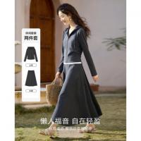 【云感双面绒套装】秋季假两件连帽上衣松紧腰A字半身裙女两件套