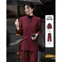 【智感西服套装】春秋经典袢搭扣上衣藏肉长裤女式商务西装两件套