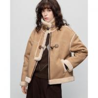 【复古雅丹风】冬季摩登麂皮绒翻领仿羊剪毛拼接短款保暖女式外套