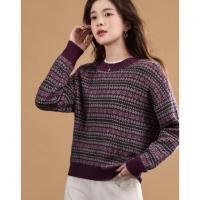 【奢感100绵羊毛】冬季复古提花线衫撞色圆领宽松针织衫女上衣