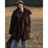 【巴恩风尚】冬季高保暖90鸭绒大翻领抽绳四层工艺格纹女羽绒服