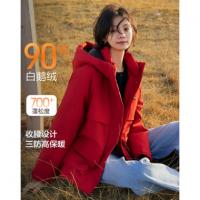 【三防黑科技】冬季保暖90鹅绒小提花北欧棉连帽魔术贴女羽绒服