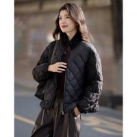 【90鸭绒】冬季哑光立领四层工艺拼接毛织领荷叶边松紧女羽绒服