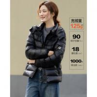 【奢暖90鹅绒】冬季光泽感亮面连帽领绗缝线条保暖女式羽绒服