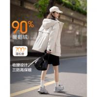 【三防黑科技】冬季保暖90鹅绒小提花北欧棉连帽魔术贴女羽绒服