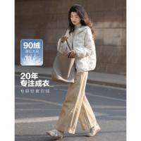 【奶球初雪】冬季高暖90鸭绒云梯格压胶直充织带包边女式羽绒服