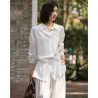 【含呼吸感亚麻】2026春清冷智感翻领外穿衬衣腰带可收腰女式衬衫