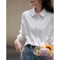 【智感纯棉衬衫】春季清冷简约风翻领彩扣衬衫宽松藏肉衬衣女上衣