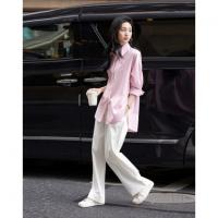 【设计感两穿法】春秋极简字母刺绣衬衫条纹舒适遮肉衬衣女装上衣