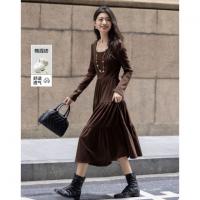 【芭蕾风穿搭】秋季设计感三层拼接抽皱蛋糕裙圆领长袖女式连衣裙